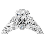 White gold Pear Solitaire Filigree Engagement Ring with Halo and Prong Setting_90