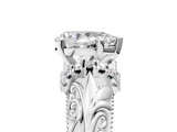 White gold Pear Solitaire Filigree Engagement Ring with Halo and Prong Setting_91