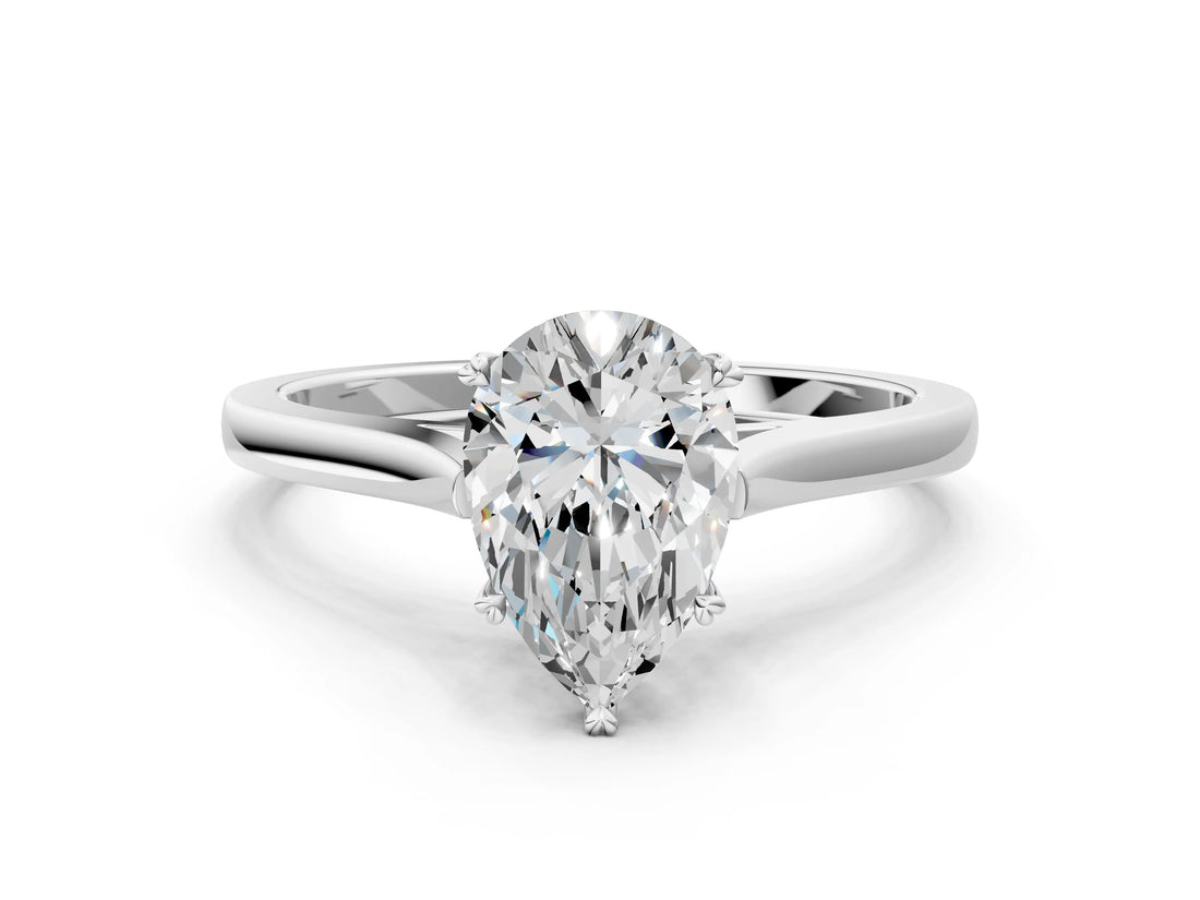 White gold Pear Solitaire Heart Prong Engagement Ring with Tapered Band_55