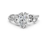 White gold Pear Solitaire Leaf-Inspired Diamond Ring with Pavé Band and Four-Prong Setting_3