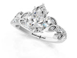 White gold Pear Solitaire Leaf-Inspired Diamond Ring with Pavé Band and Four-Prong Setting_4