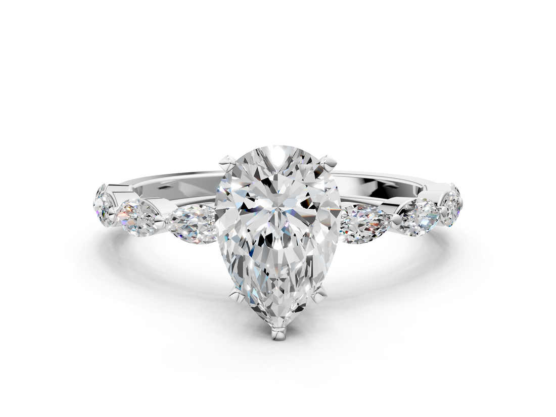 White gold Pear Solitaire Marquise Side Stone Prong Setting Ring_69