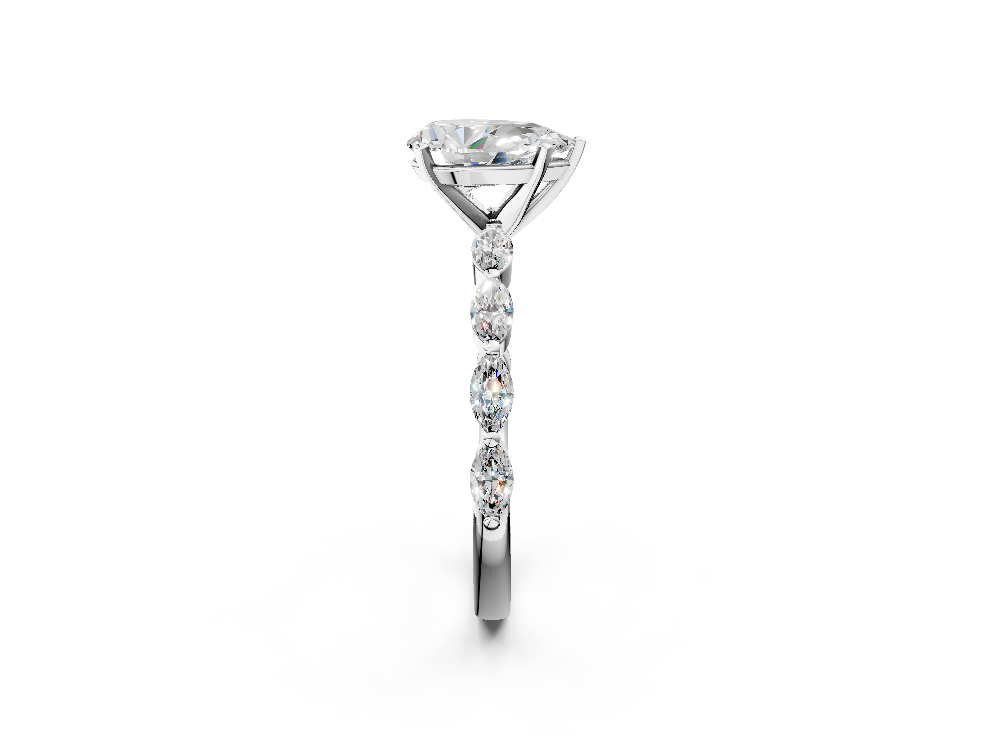 White gold Pear Solitaire Marquise Side Stone Prong Setting Ring_73