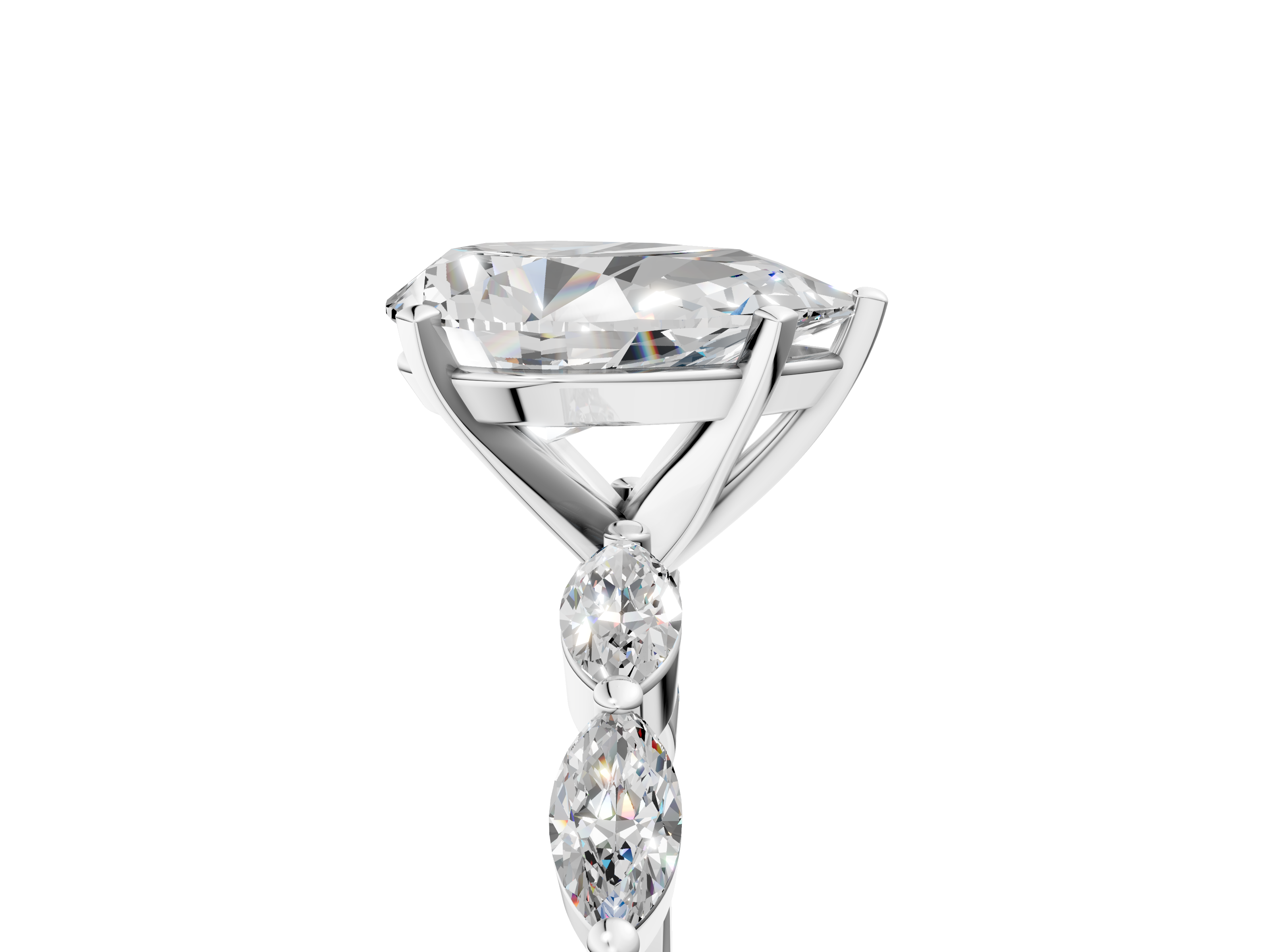 White gold Pear Solitaire Marquise Side Stone Prong Setting Ring_76