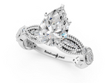 White gold Pear Solitaire Milgrain Diamond Engagement Ring with Bezel and Marquise Band_172