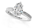 White gold Pear Solitaire Milgrain Engraved Band with Four-Prong Setting_5