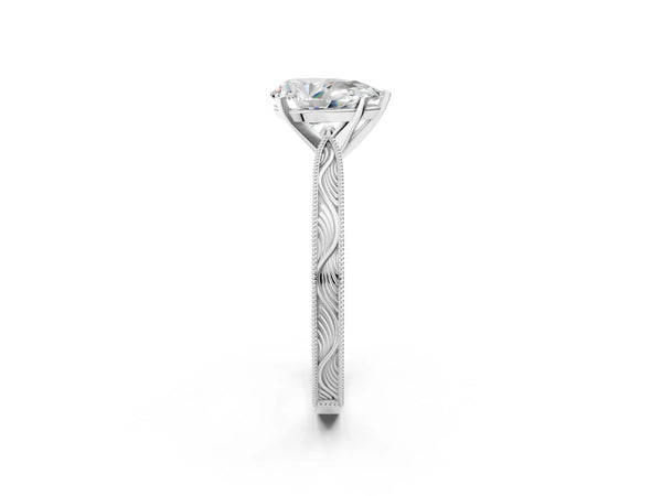 Platinum Pear-Shaped Vintage Solitaire Engagement Ring Setting with Milgrain Engraved Band