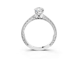 White gold Pear Solitaire Milgrain Engraved Band with Four-Prong Setting_7