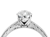 White gold Pear Solitaire Milgrain Engraved Band with Four-Prong Setting_8