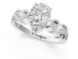 White gold Pear Solitaire Milgrain Leaf Band with Prong Setting_4