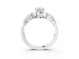 White gold Pear Solitaire Milgrain Leaf Band with Prong Setting_6