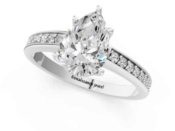 White gold Pear Solitaire Pavé Band Prong Setting Ring