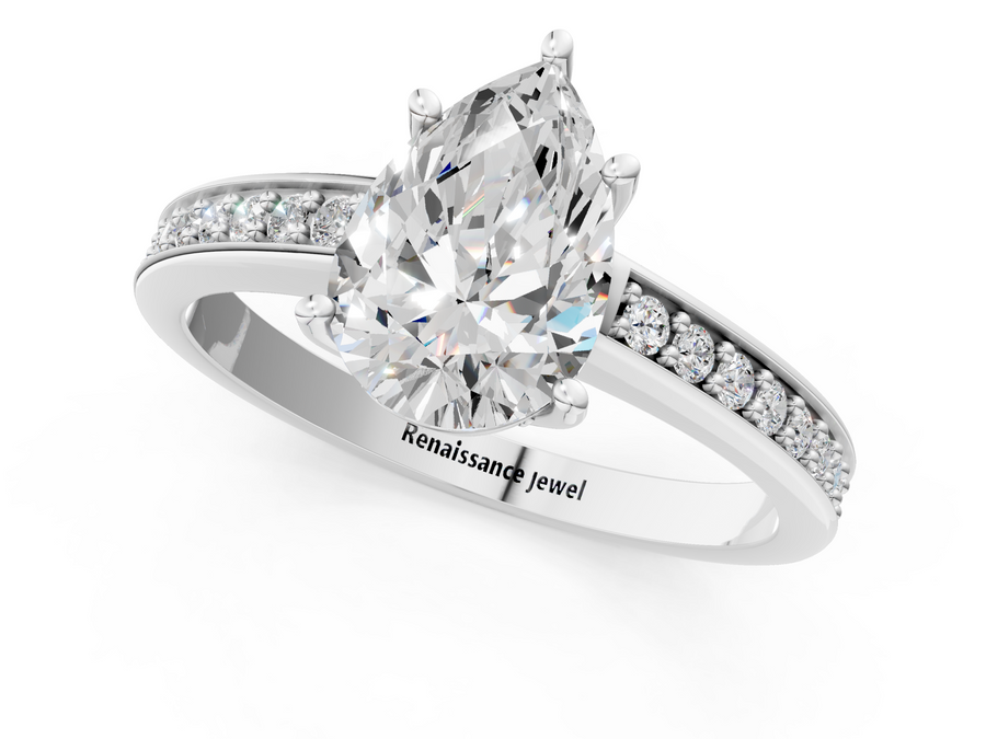White gold Pear Solitaire Pavé Band Prong Setting Ring