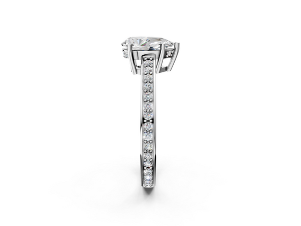 White gold Pear Solitaire Pavé Band Prong Setting Ring