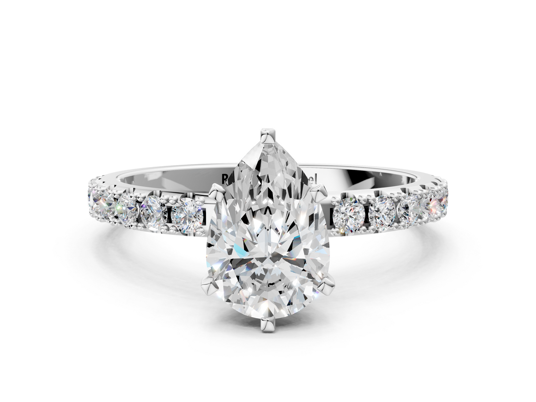 White gold Pear Solitaire Pavé Band with Four-Prong Setting_173