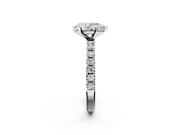 Sterling Silver Pear-Shaped Solitaire Engagement Ring Setting with Large-Stone Scalloped Pave Band