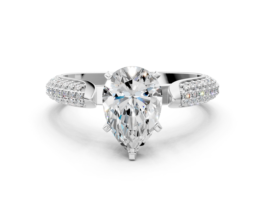 White gold Pear Solitaire Pavé Diamond Engagement Ring with Four-Prong Setting_152