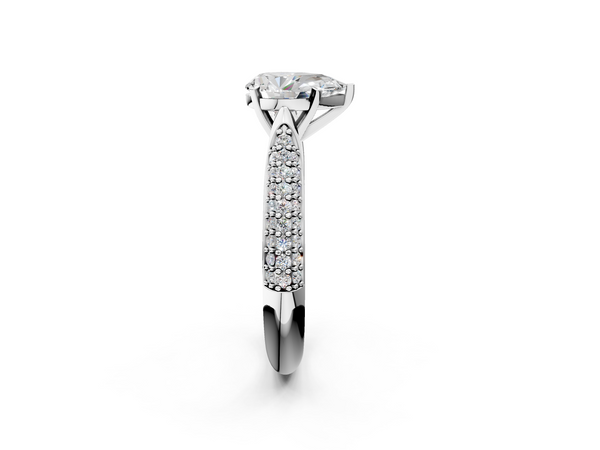White gold Pear Diamond Solitaire Engagement Ring with Pavé Band and Four-Prong Setting