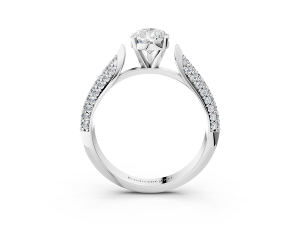 White gold Pear Diamond Solitaire Engagement Ring with Pavé Band and Four-Prong Setting