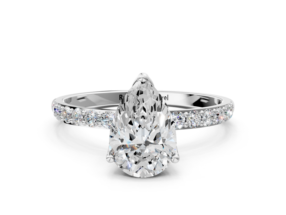 White gold Pear Solitaire Pavé Diamond Engagement Ring with Four-Prong Setting_45