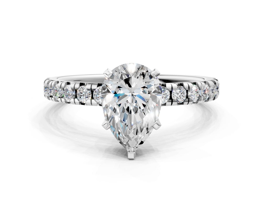 White gold Pear Solitaire Pave Diamond Engagement Ring with Four-Prong Setting_265