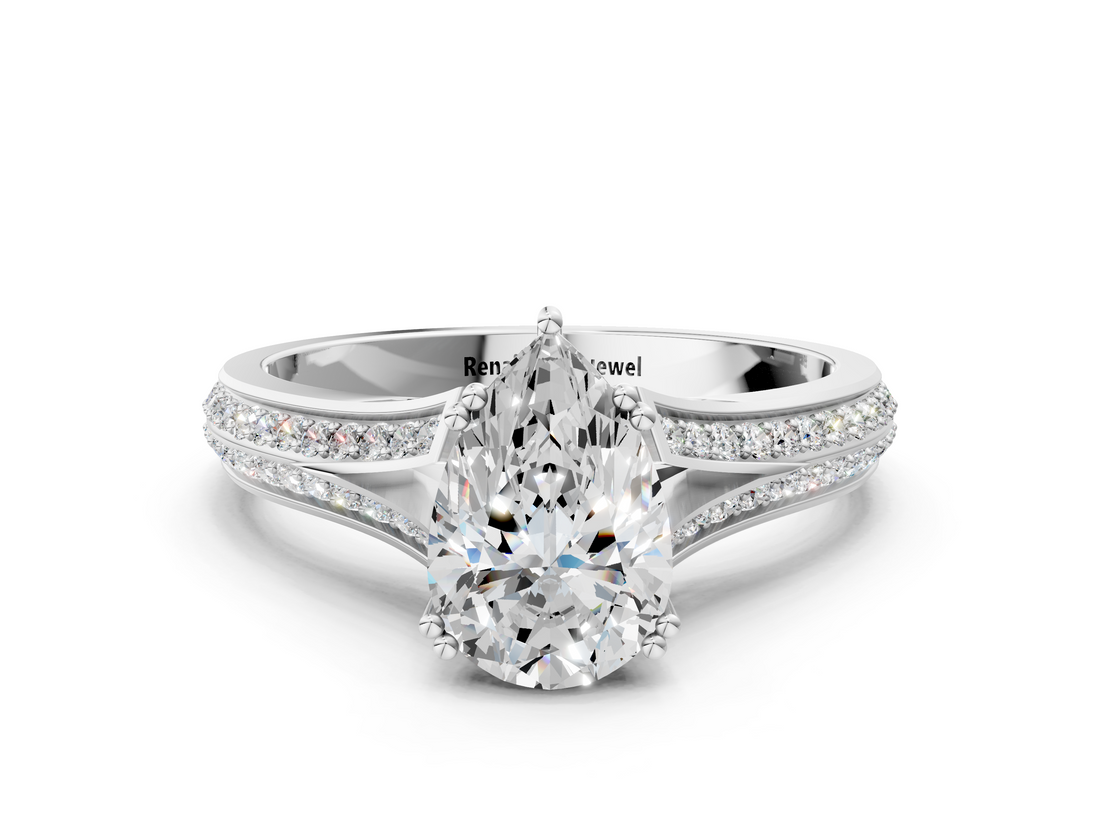White gold Pear Solitaire Pave Split Shank Engagement Ring with Six-Prong Setting_47