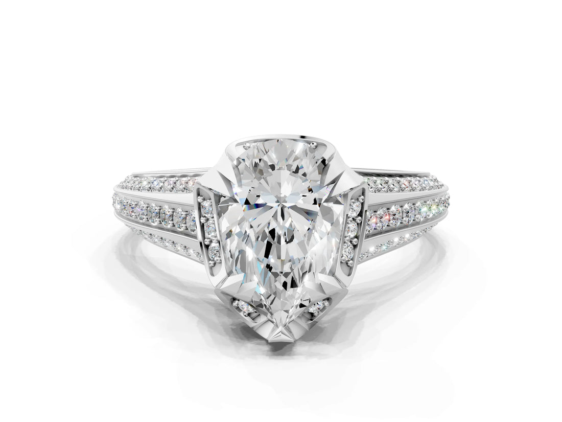 White gold Pear Solitaire Pave Split Shank Ring with Four-Prong Setting_151