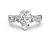 White gold Pear Solitaire Princess Side Stone Engraved Band Prong Setting Ring_3