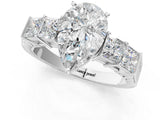 White gold Pear Solitaire Princess Side Stone Engraved Band Prong Setting Ring_4