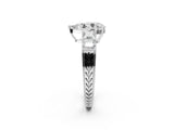 White gold Pear Solitaire Princess Side Stone Engraved Band Prong Setting Ring_5