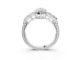 White gold Pear Solitaire Princess Side Stone Engraved Band Prong Setting Ring_6