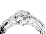White gold Pear Solitaire Princess Side Stone Engraved Band Prong Setting Ring_7
