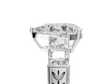 White gold Pear Solitaire Princess Side Stone Engraved Band Prong Setting Ring_8