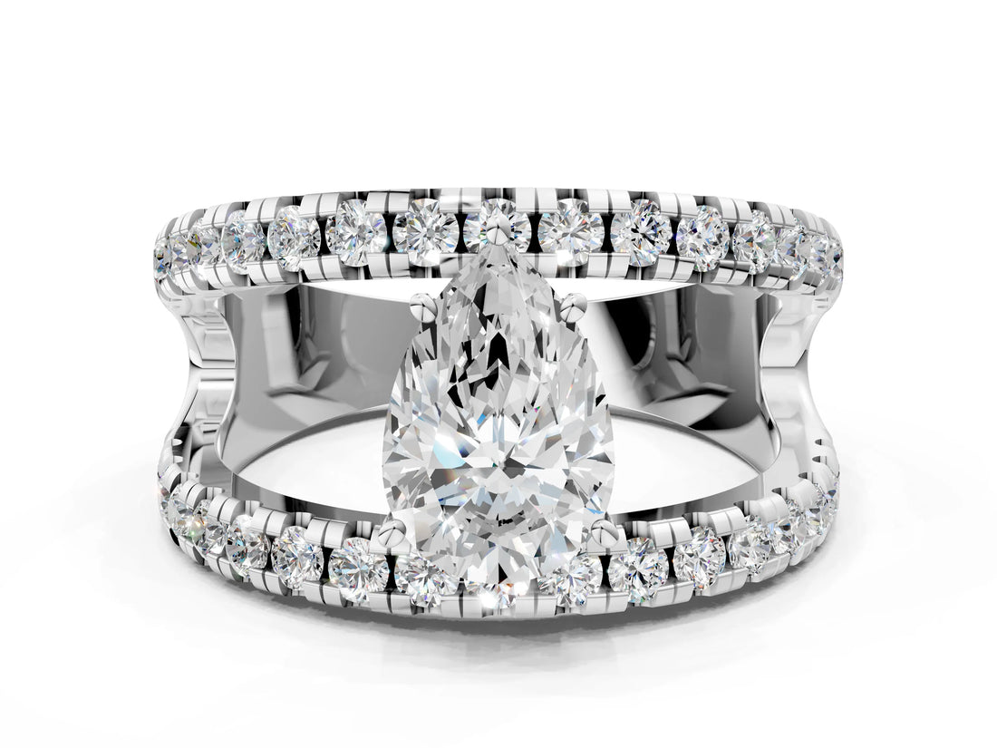 White gold Pear Solitaire Split Shank Pave Diamond Ring_49