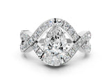 White gold Pear Solitaire Twist Band Pavé Diamond Engagement Ring_54