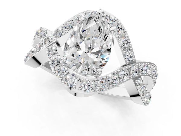 Platinum Pear-Shaped Infinity Twist Engagement Ring Setting with Pave Ribbons