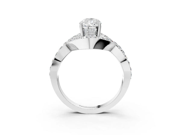 Platinum Pear-Shaped Infinity Twist Engagement Ring Setting with Pave Ribbons