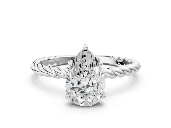 White gold Pear Solitaire Twist Band Ring with Four-Prong Setting