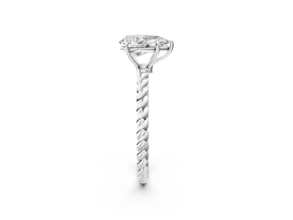 White gold Pear Solitaire Twist Band Ring with Four-Prong Setting