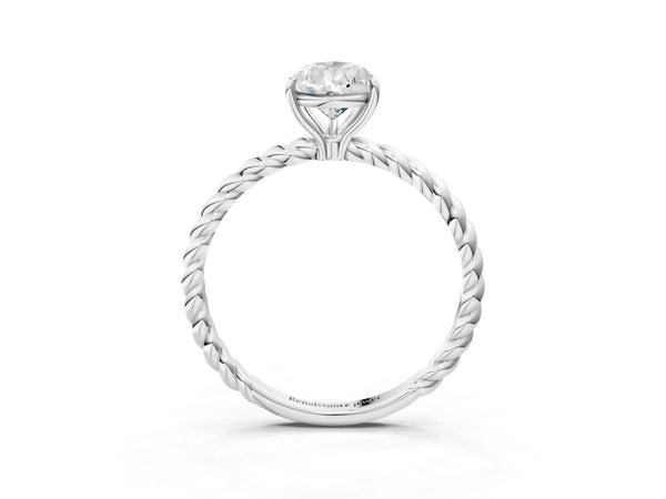 White gold Pear Solitaire Twist Band Ring with Four-Prong Setting