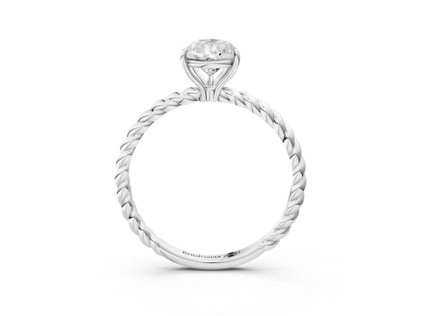 White gold Pear Solitaire Twist Band Ring with Four-Prong Setting