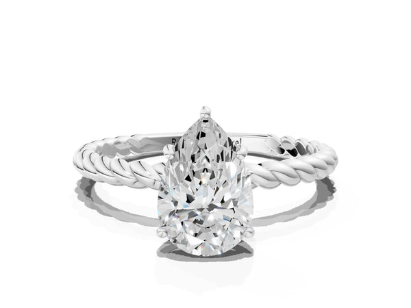 White gold Pear Solitaire Twist Band Ring with Four-Prong Setting