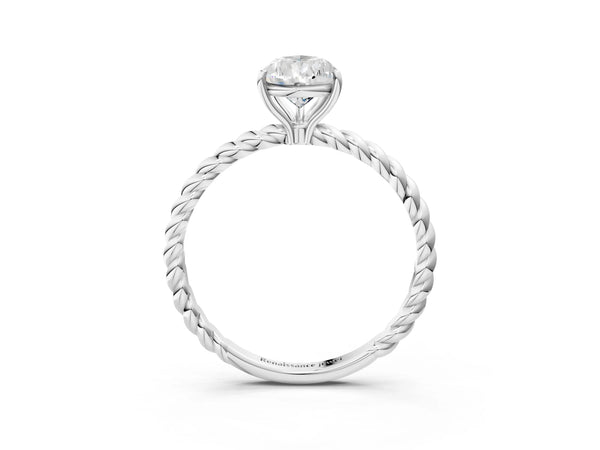 White gold Pear Solitaire Twist Band Ring with Four-Prong Setting