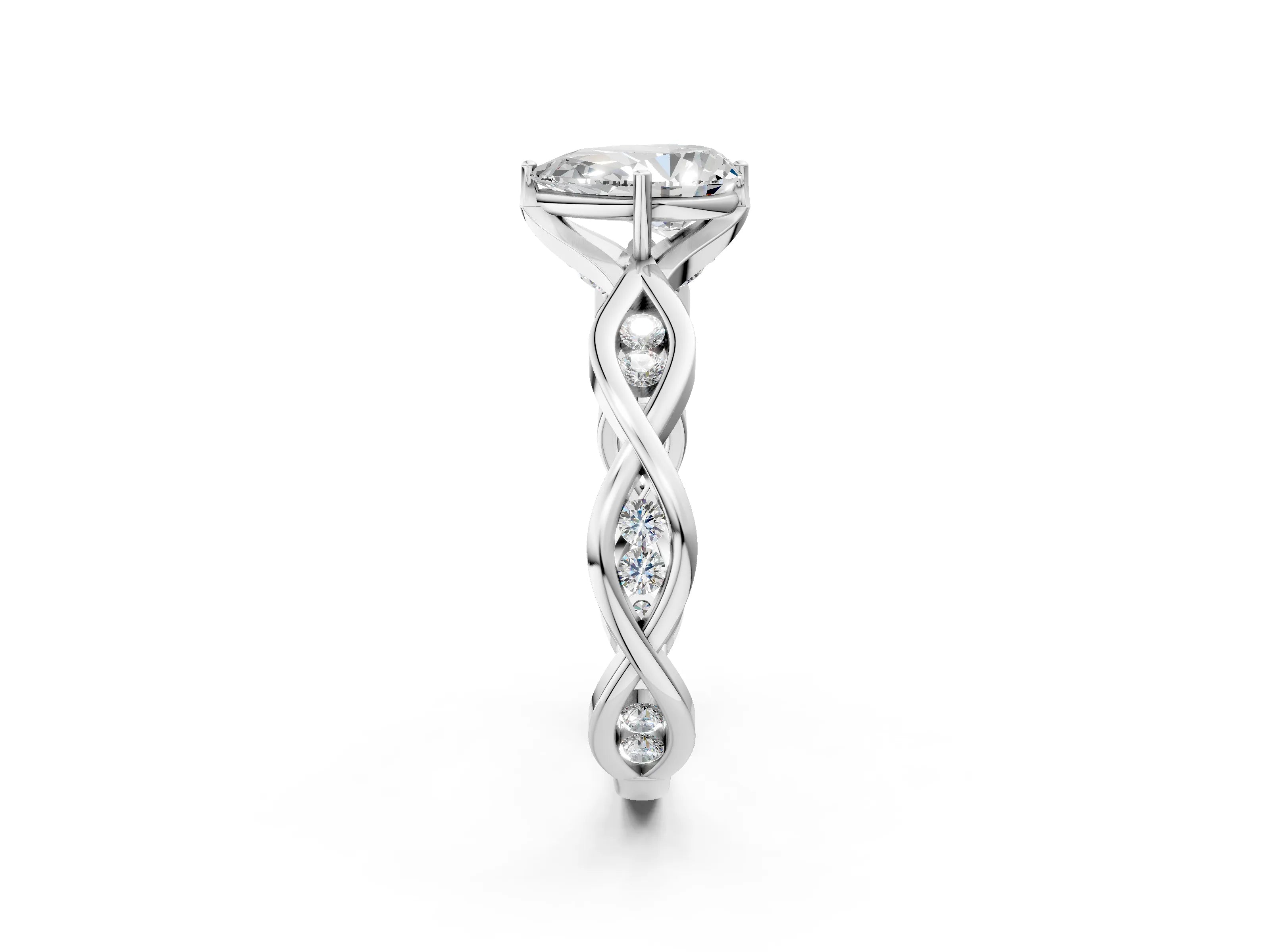 White gold Pear Solitaire Twist Band with Leaf Prong Setting 3