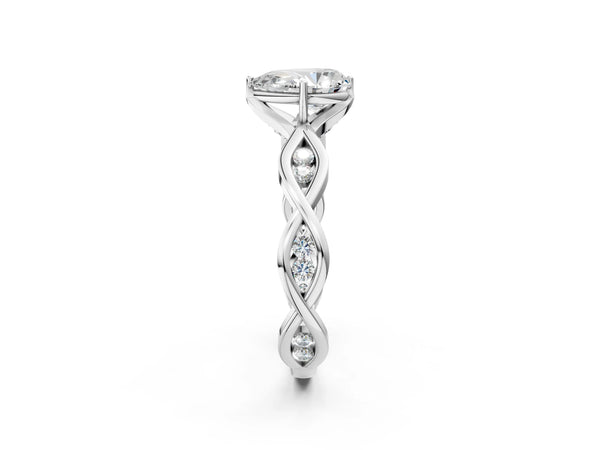 White gold Pear Solitaire Twist Band with Leaf Prong Setting