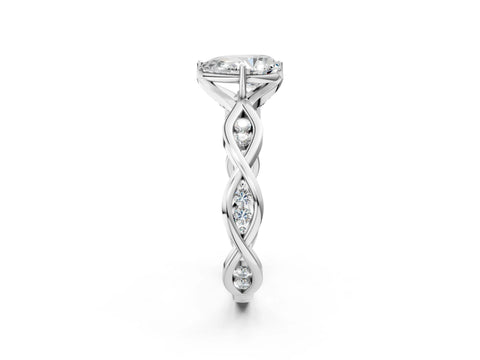 White gold Pear Solitaire Twist Band with Leaf Prong Setting 3