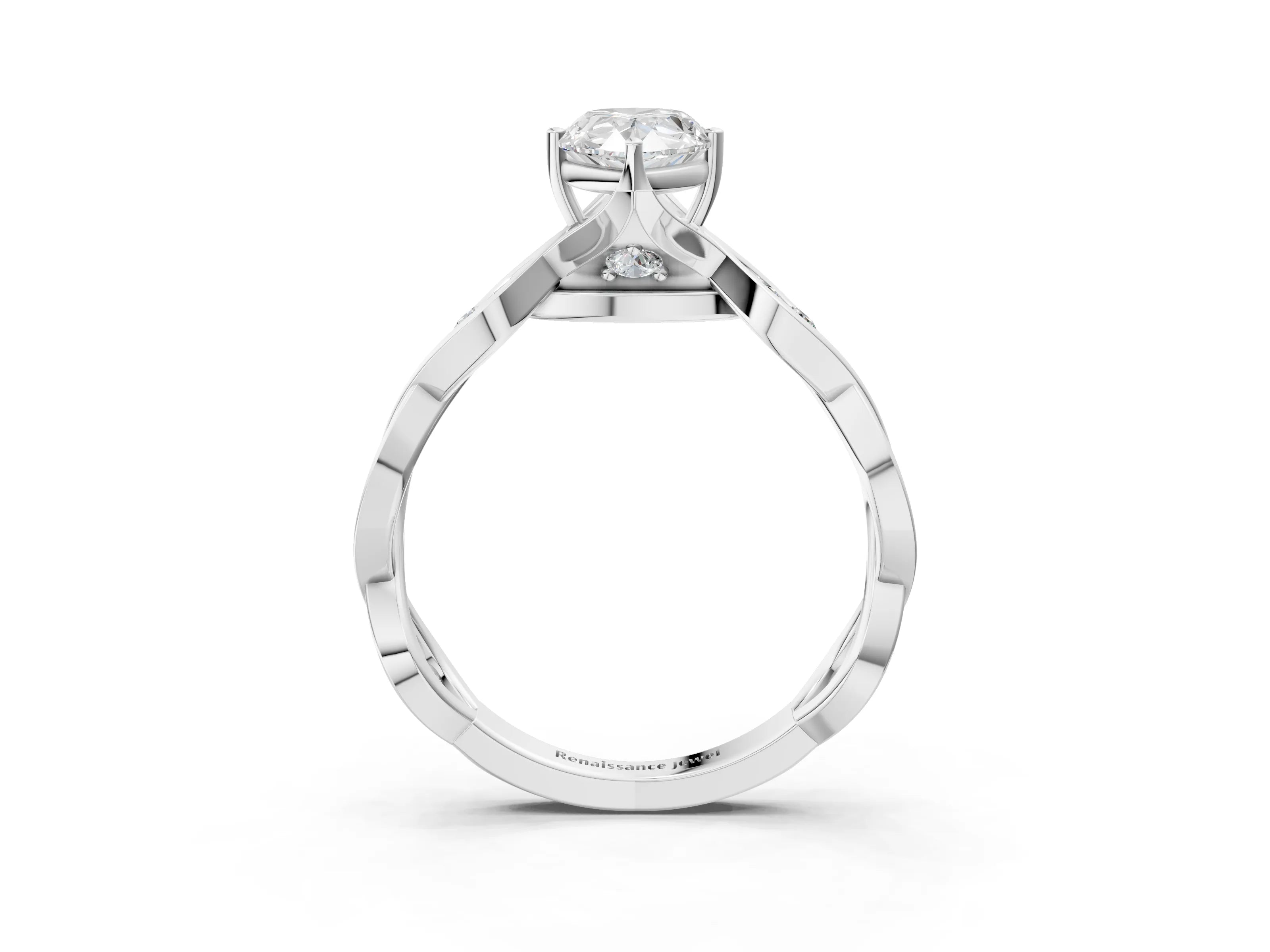 White gold Pear Solitaire Twist Band with Leaf Prong Setting 4