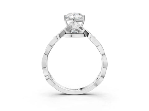 White gold Pear Solitaire Twist Band with Leaf Prong Setting 4