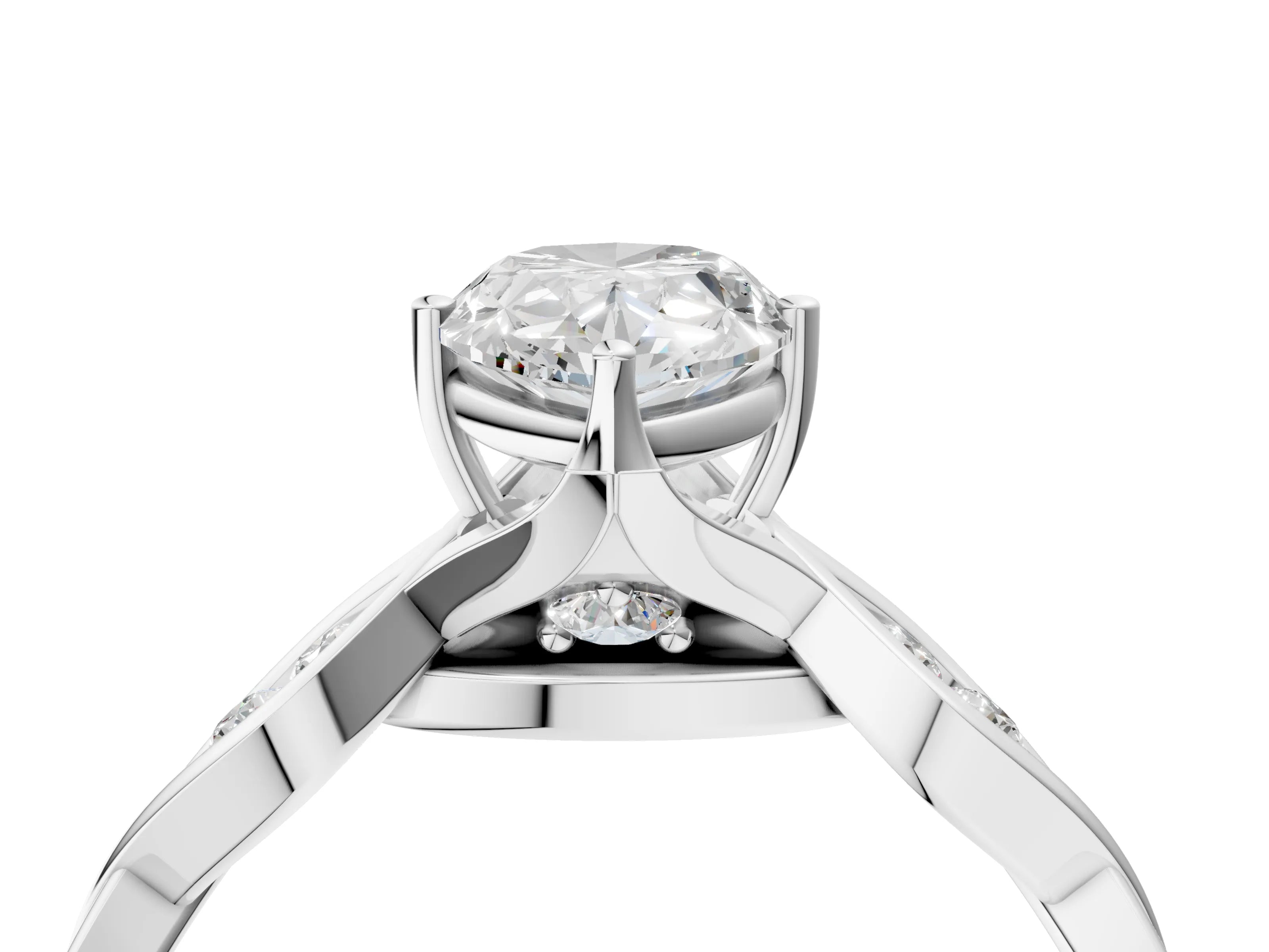 White gold Pear Solitaire Twist Band with Leaf Prong Setting 5