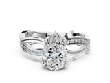 White gold Pear Solitaire Twist Band with Pavé Accents and Four-Prong Setting_20